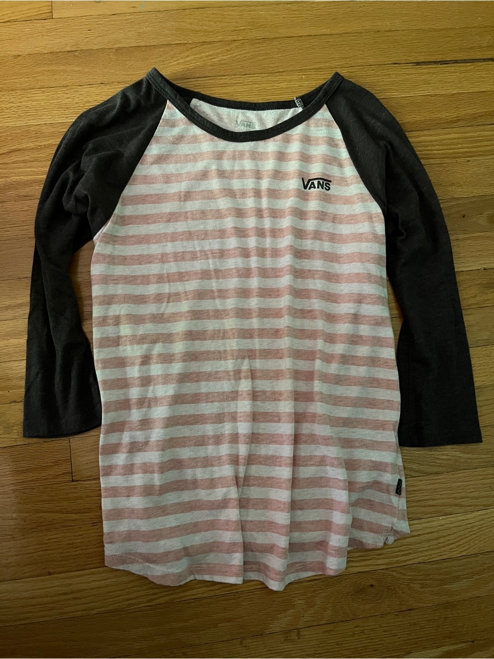 Vans Pink & White Striped Raglan Tee with Grey Sleeves